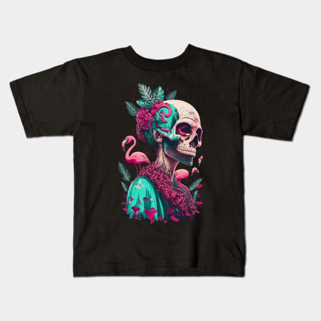 Pink Flamingo Skull Breast Cancer Awareness Halloween Kids T-Shirt by click2print